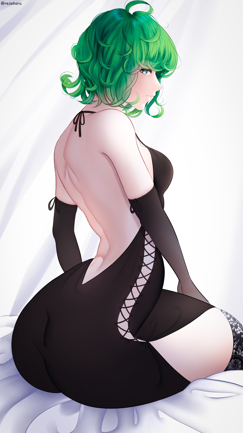 ass dress no_bra one_punch_man rezeharu_(61594414) tatsumaki_(one_punch_man) thighhighs