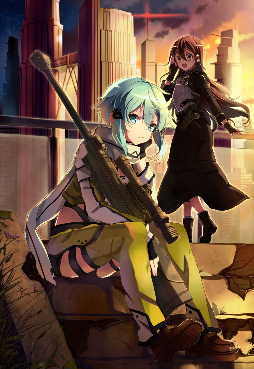 armor gun gun_gale_online kagura_kurosaki kirito sinon sword_art_online