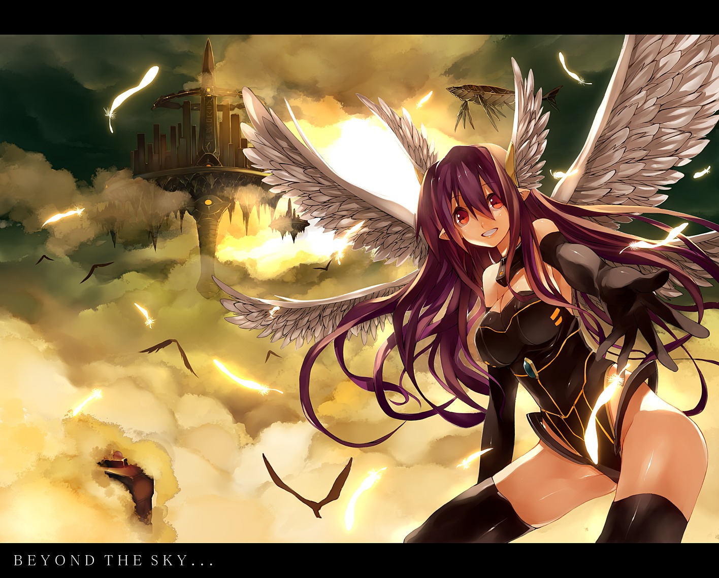 senri_gan thighhighs wings