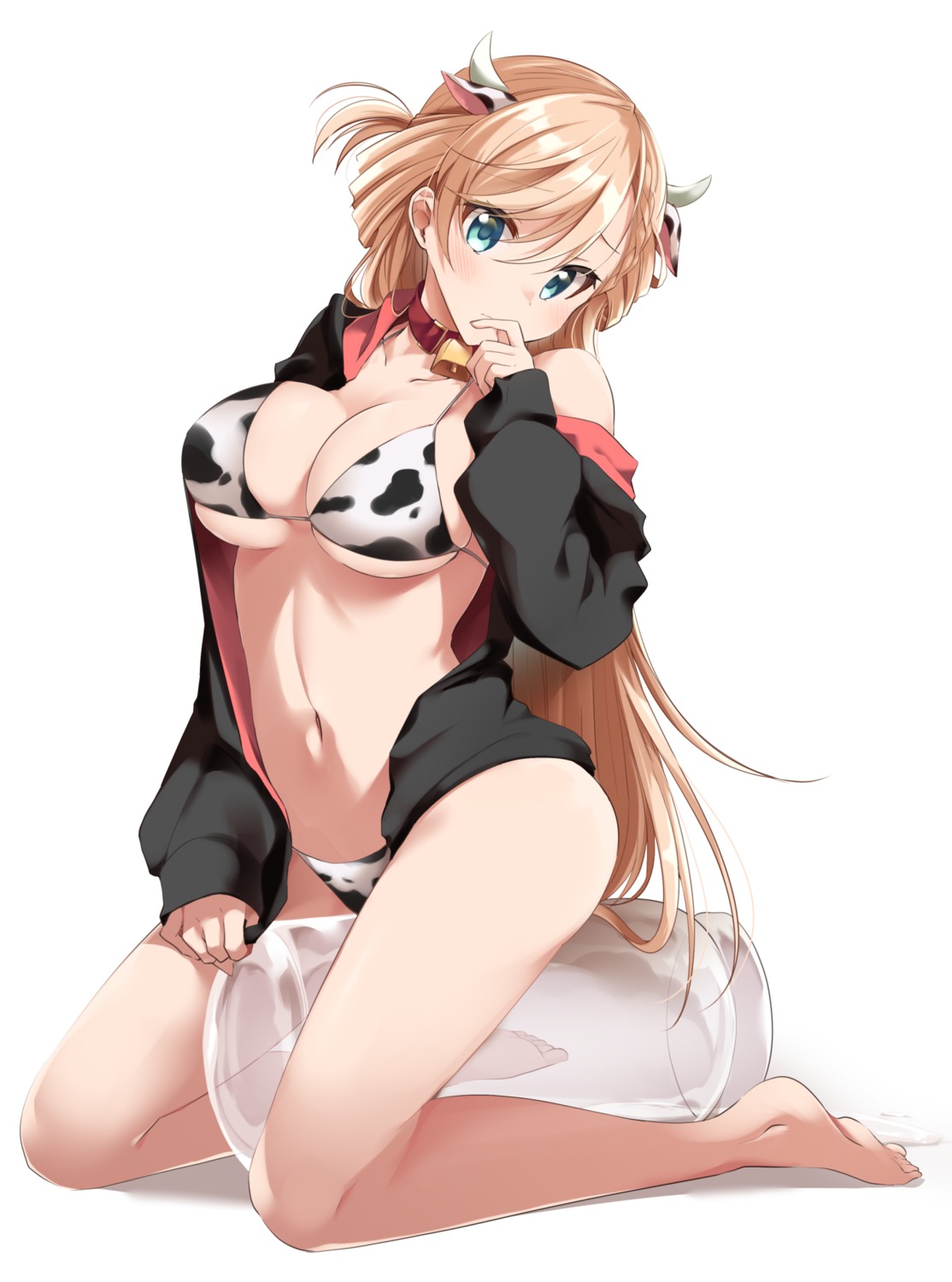 animal_ears bikini funmatu horns open_shirt swimsuits