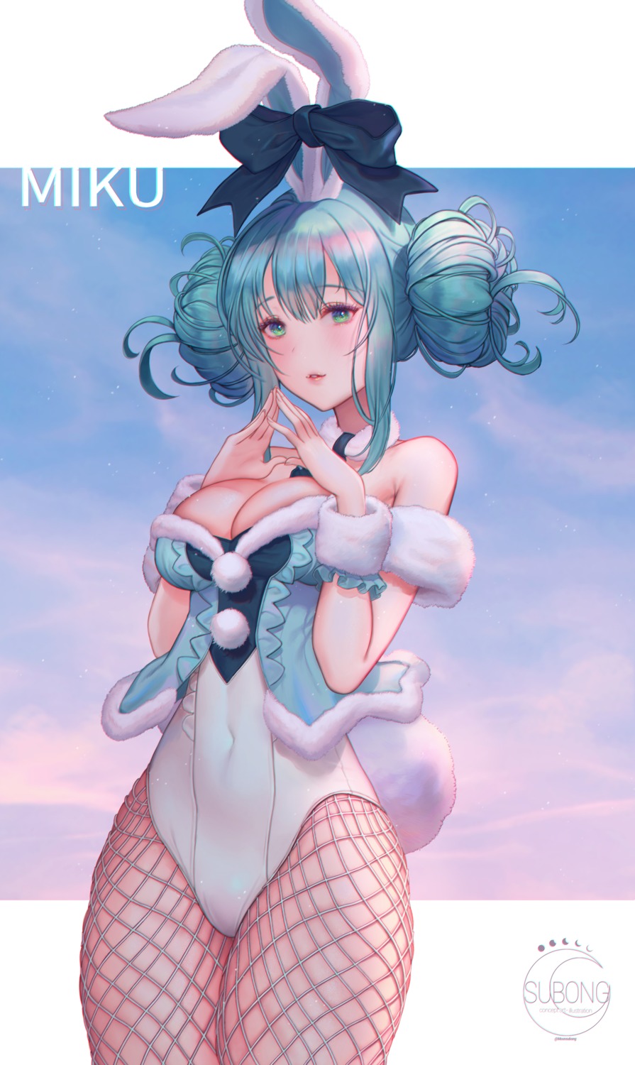 animal_ears bicute_bunnies_miku bunny_ears bunny_girl fishnets hatsune_miku no_bra pantyhose subong tail vocaloid