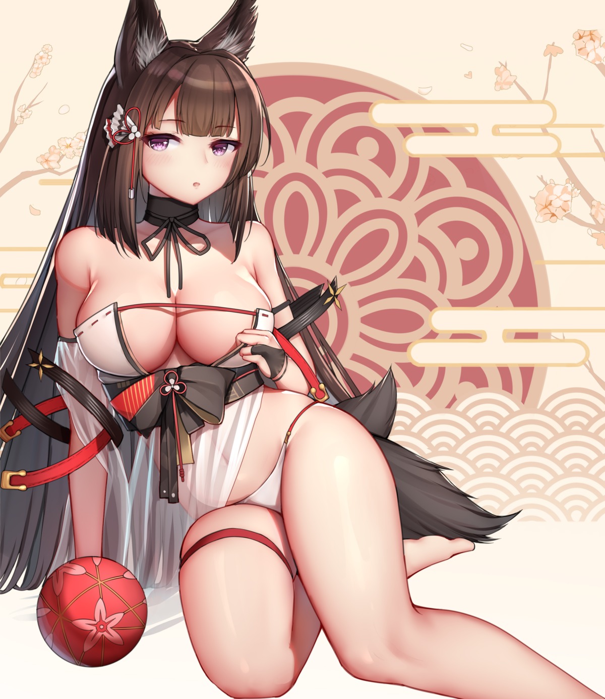 amagi_(azur_lane) animal_ears artist_revision azur_lane bikini cyanide-whale garter kitsune see_through swimsuits tail undressing