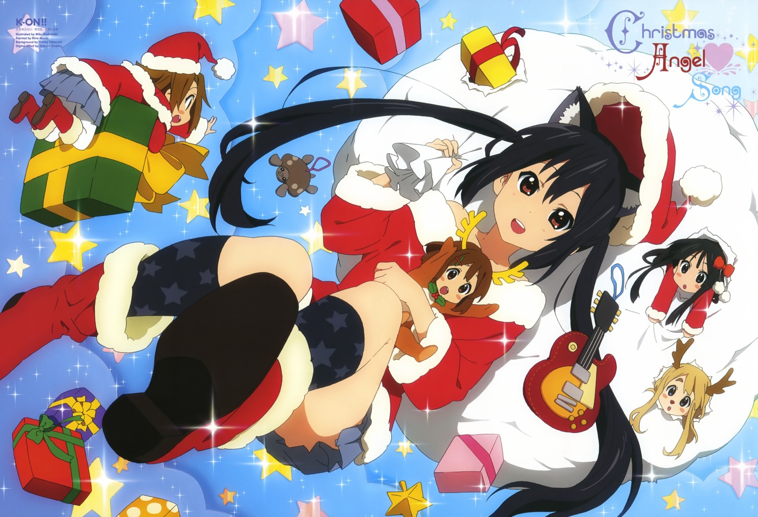 akiyama_mio animal_ears chibi christmas guitar hirasawa_yui k-on! kadowaki_miku kotobuki_tsumugi nakano_azusa nekomimi tainaka_ritsu