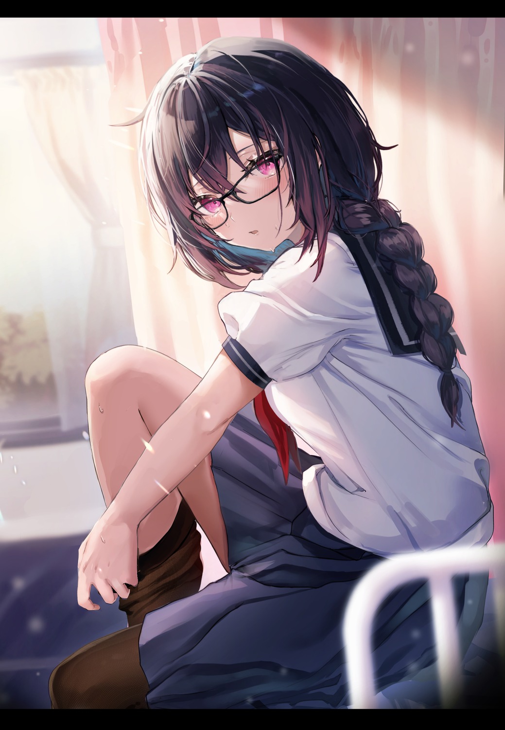 megane seifuku thighhighs undressing yufou