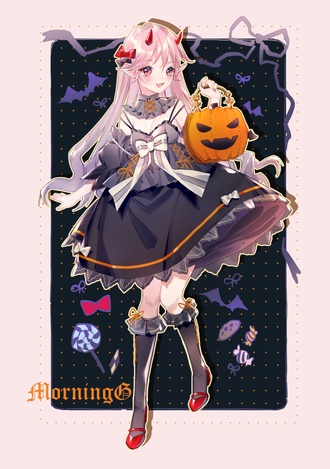 cleavage halloween heels horns jpeg_artifacts lolita_fashion pointy_ears yuzhi