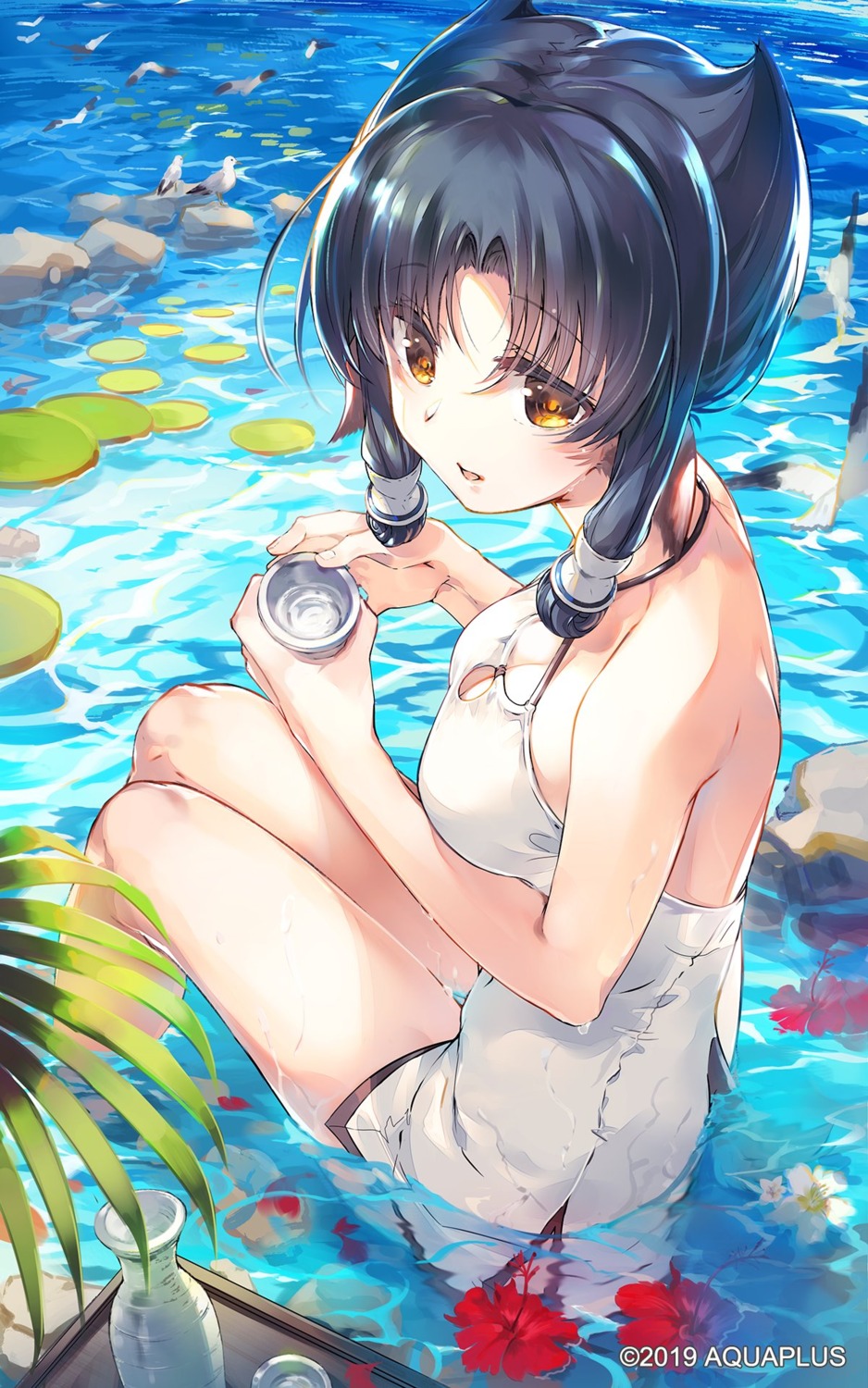 animal_ears baisi_shaonian cleavage skirt_lift swimsuits utawarerumono wet