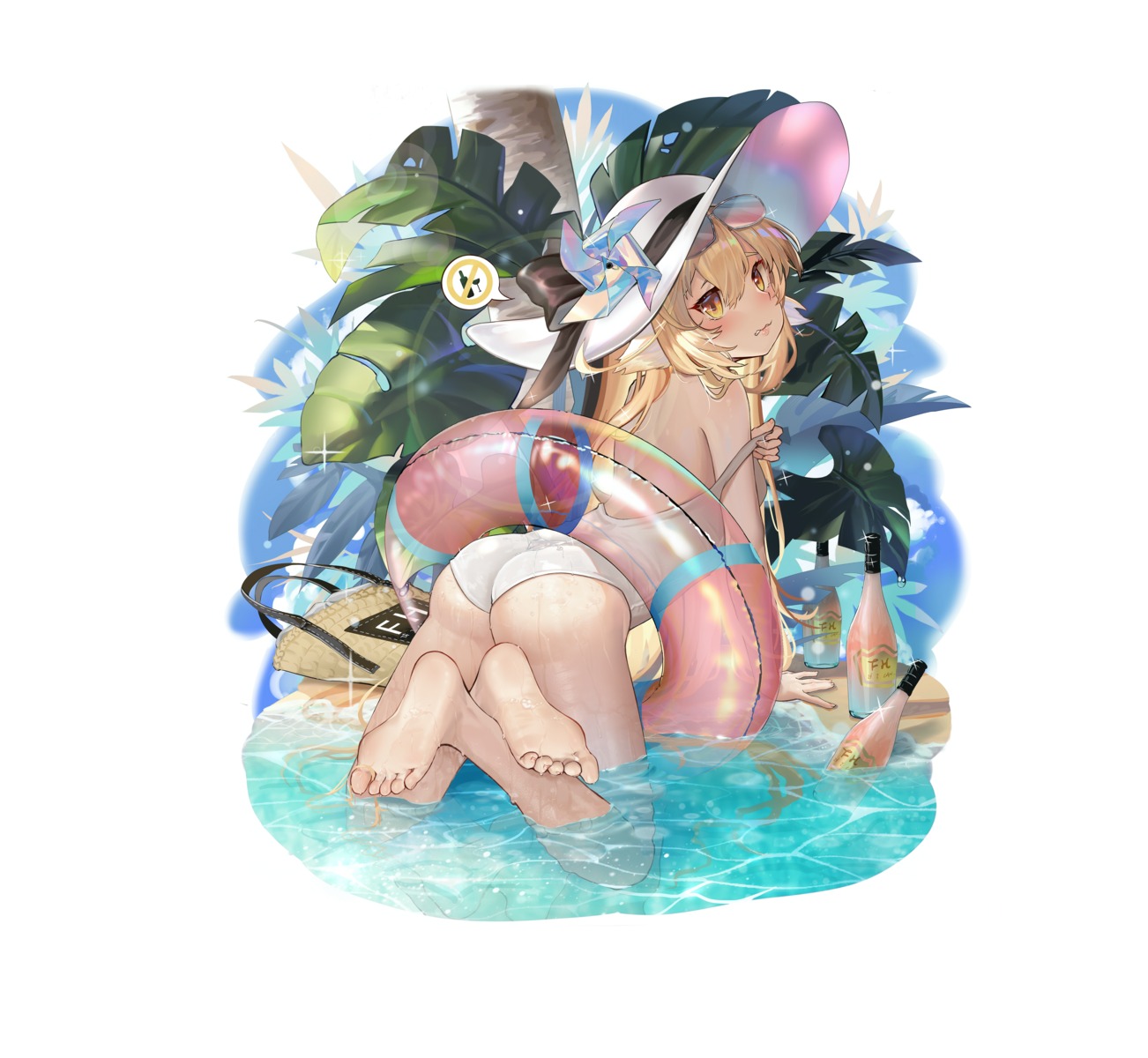 animal_ears ass feet megane moya_(pixiv6121219) photoshop swimsuits undressing wet