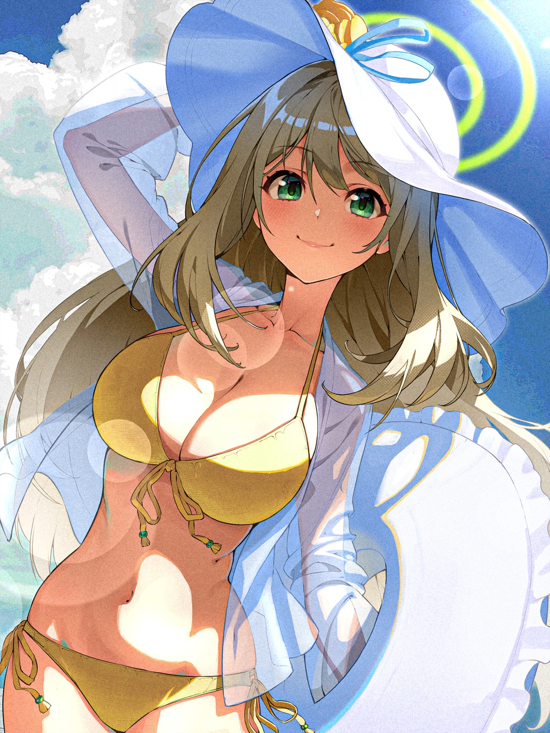 bikini blue_archive halo izayoi_nonomi kabu_(niniko2ko) open_shirt see_through swimsuits