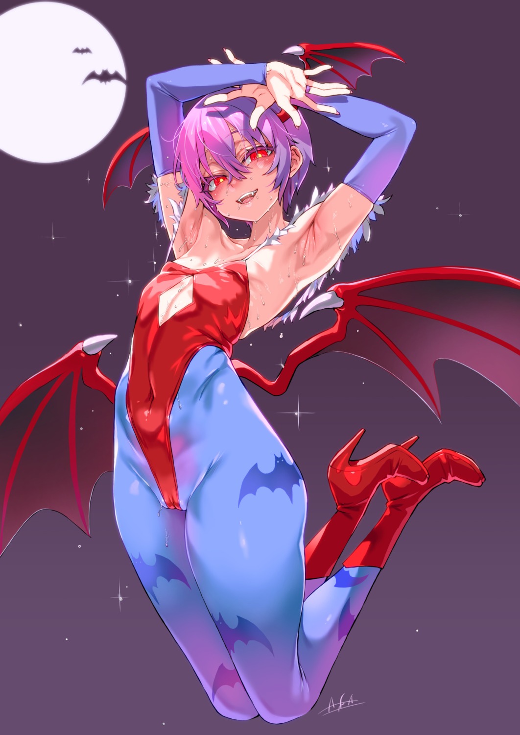 asanagi cameltoe dark_stalkers heels leotard lilith_aensland loli no_bra pantyhose wet wings