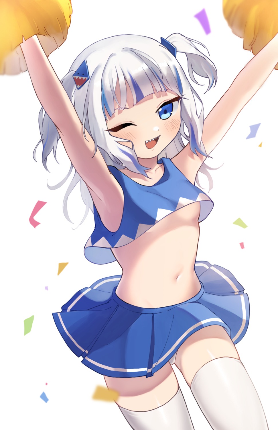 cheerleader gawr_gura hololive hololive_english jess_(jessdont) no_bra pantsu shirt_lift skirt_lift thighhighs