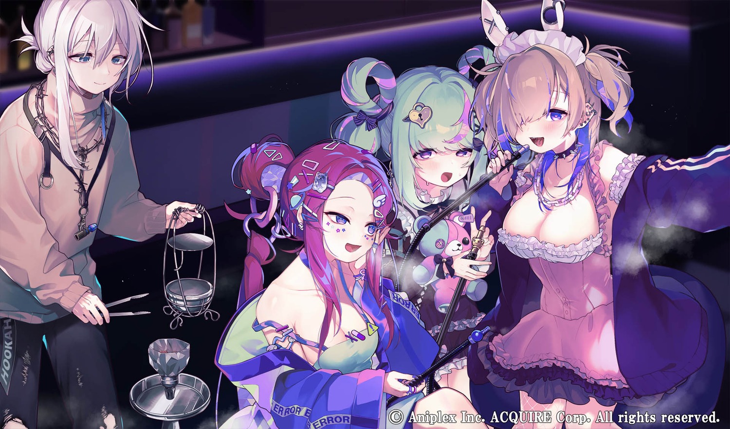 acquire_corp animal_ears aniplex fishnets hookah_haze japanese_clothes no_bra