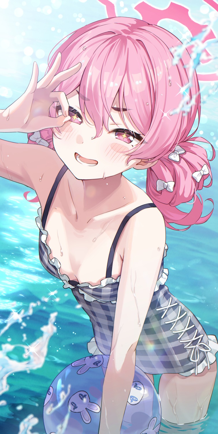 blue_archive halo kurosaki_koyuki loli momomoi_momoi swimsuits wet