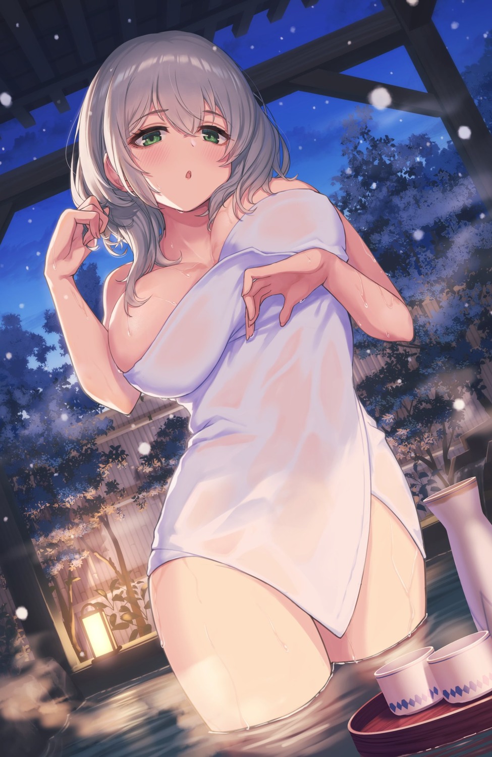 hololive makamati onsen sake see_through shirogane_noel towel wet