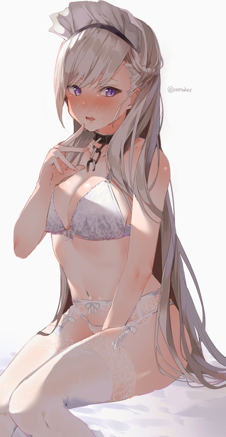 azur_lane belfast_(azur_lane) bra breast_hold cleavage garter_belt lingerie pantsu see_through stockings thighhighs xretakex