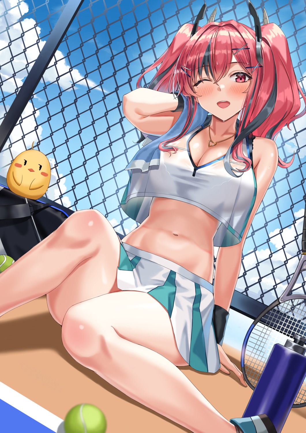 azur_lane bra bremerton_(azur_lane) cleavage manjuu_(azur_lane) see_through shocho tennis wet_clothes