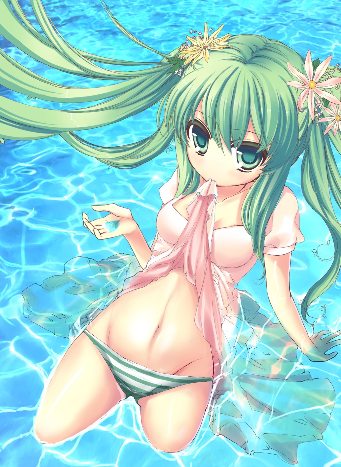 cameltoe cleavage dress giuniu hatsune_miku hxhrise pantsu shimapan skirt_lift vocaloid wet