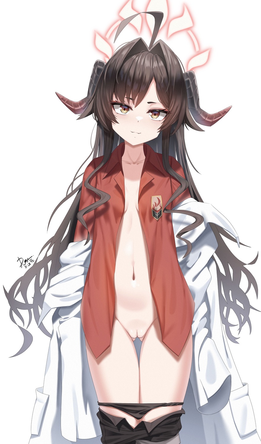 blue_archive delete_(xxag4475) halo horns kinugawa_kasumi loli no_bra open_shirt pantsu panty_pull pussy seifuku uncensored