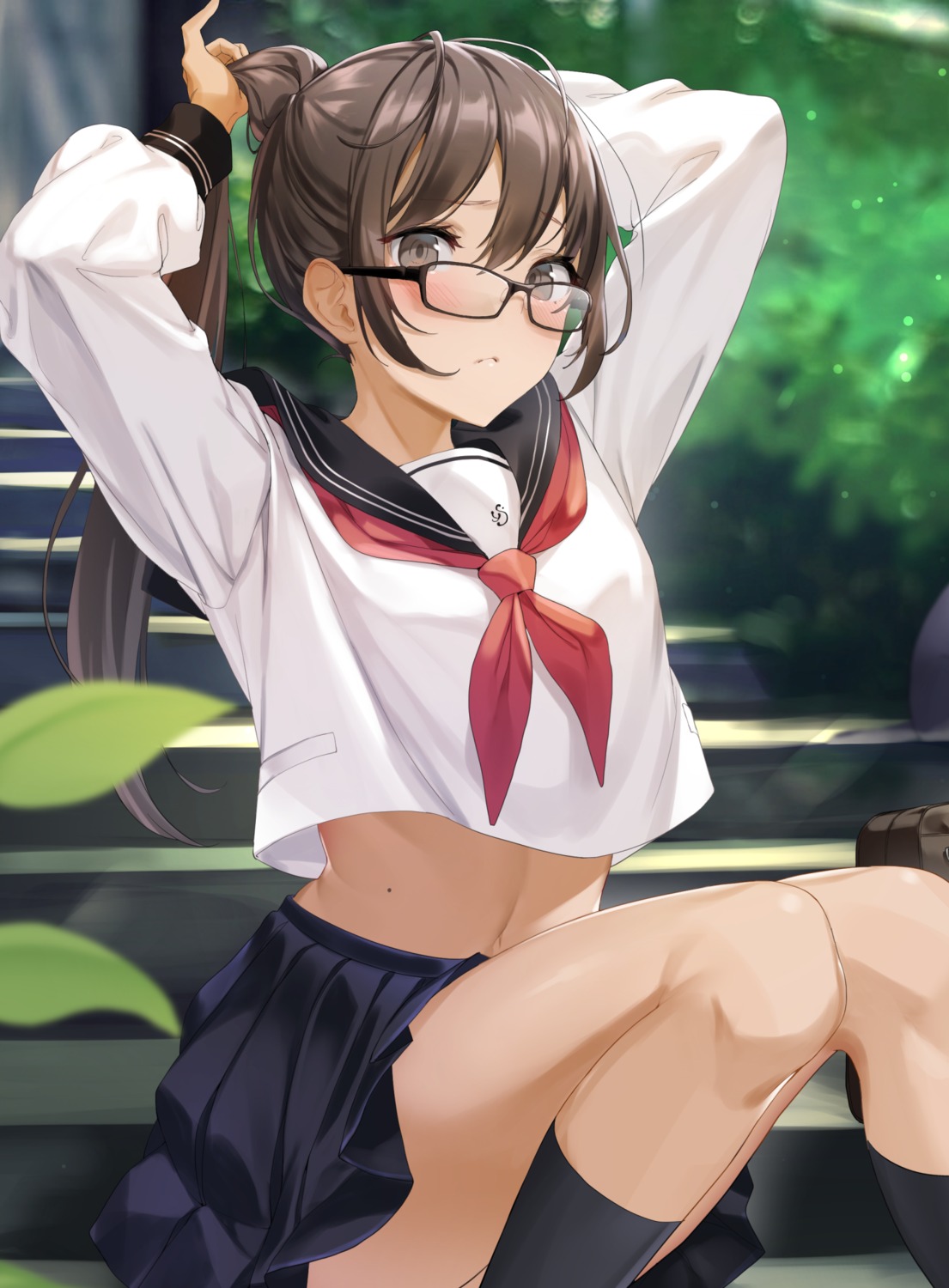 ikomochi megane seifuku shirt_lift skirt_lift