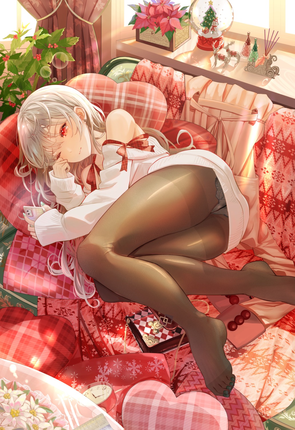 ass christmas dress feet ito_lab open_shirt pantsu pantyhose skirt_lift sweater