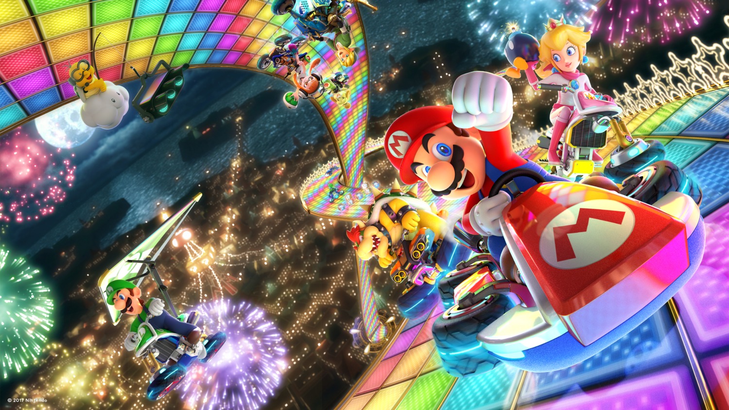 animal_ears bike_shorts bowser cg crossover doubutsu_no_mori duplicate headphones inkling_(splatoon) link luigi marie_(doubutsu_no_mori) mario mario_bros. mario_kart nintendo pointy_ears princess_peach_toadstool splatoon the_legend_of_zelda wallpaper