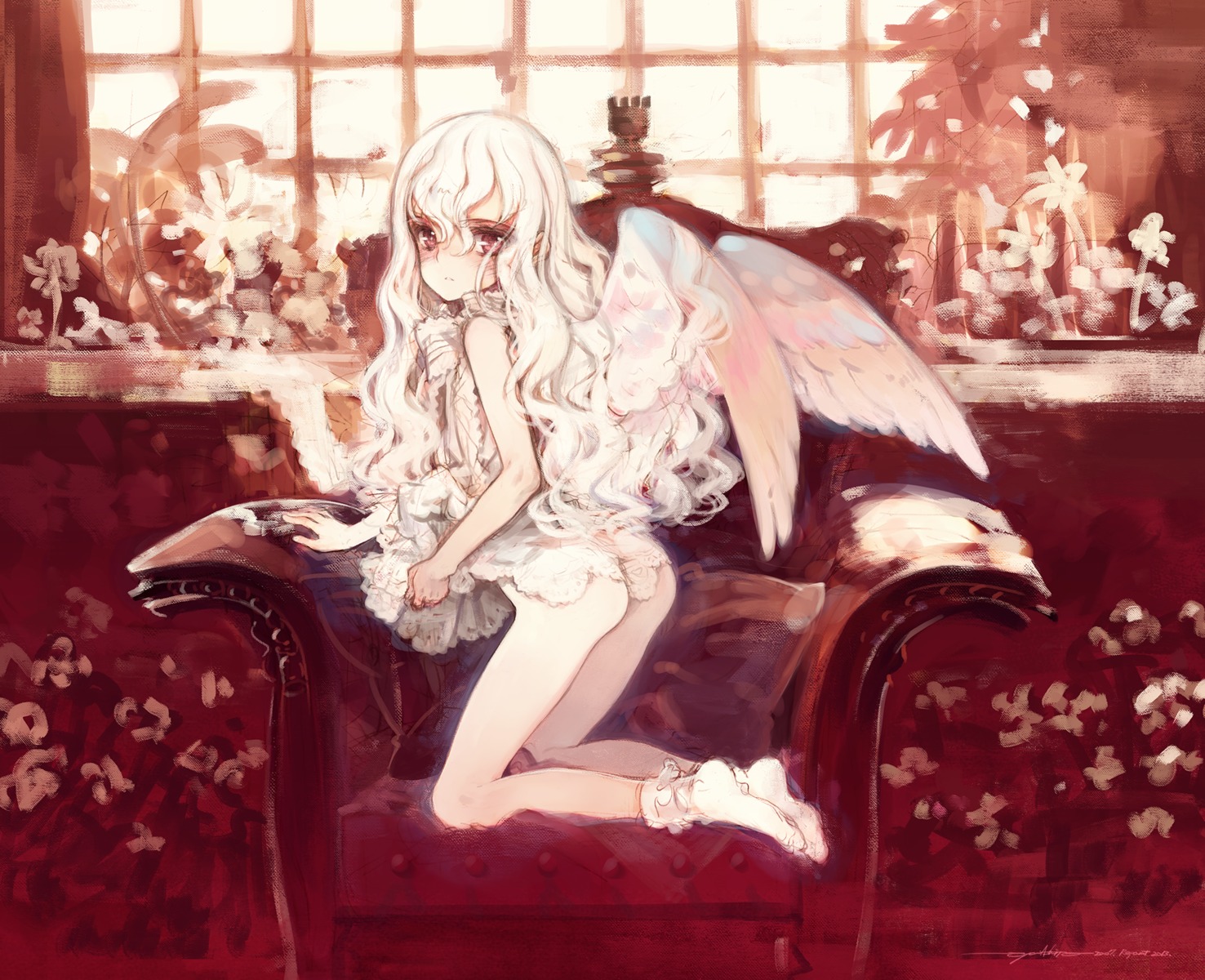 angel ass dress koishikawa_kohane littlewitch loli lolita_fashion oyari_ashito pantsu period sketch skirt_lift wings