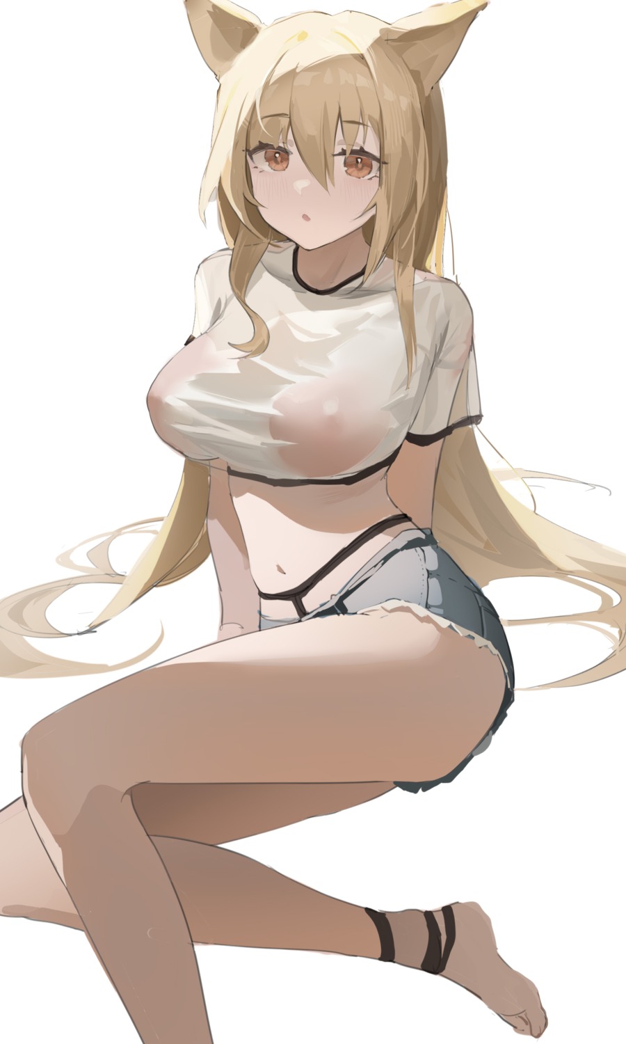 areola arknights ceobe_(arknights) erect_nipples no_bra sketch wet_clothes zombie_ke