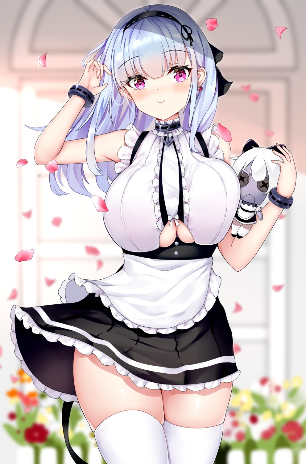 arlene_(ju) azur_lane chibi dido_(azur_lane) maid skirt_lift thighhighs