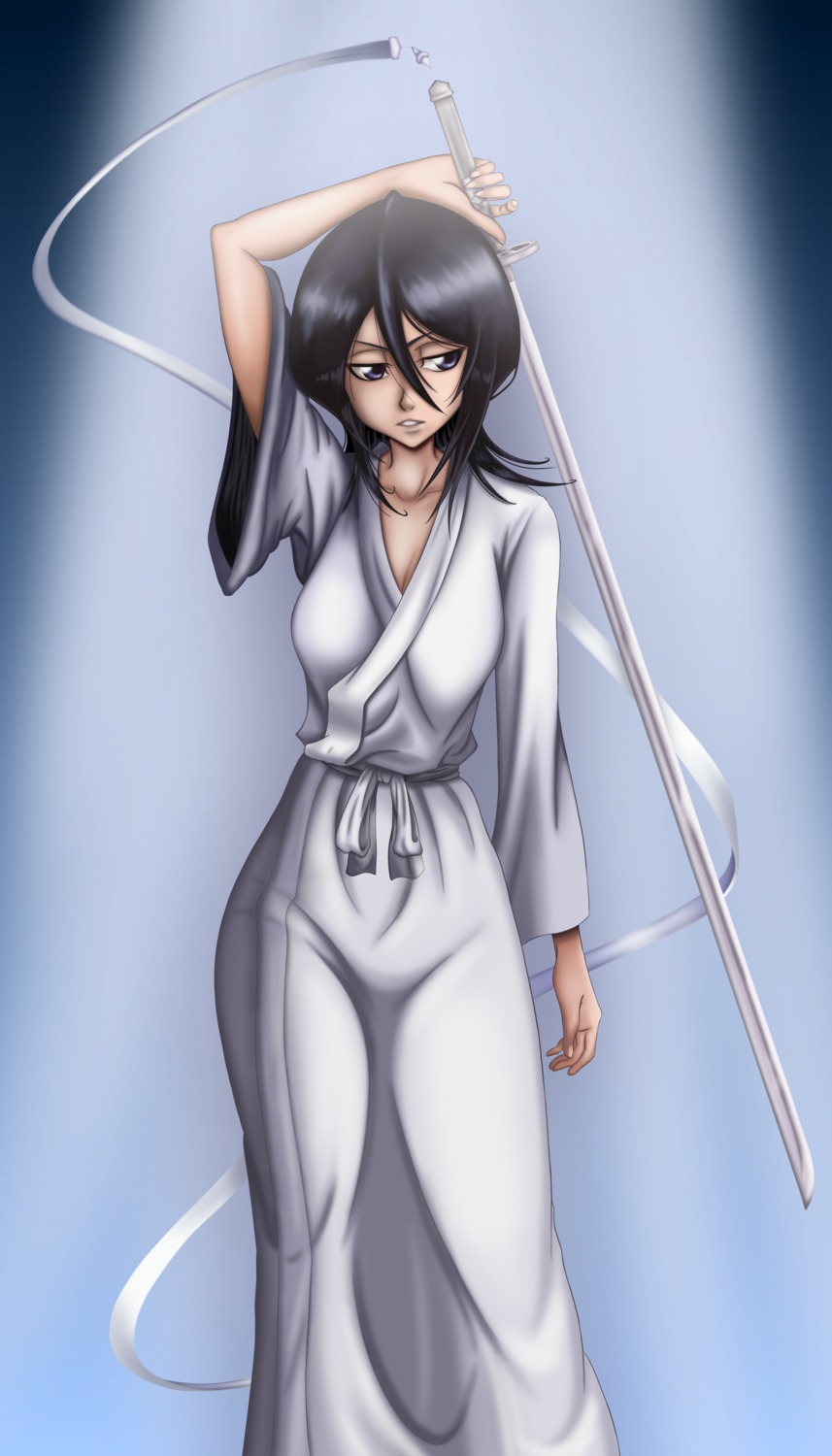 bleach cleavage imavizard japanese_clothes kuchiki_rukia sword