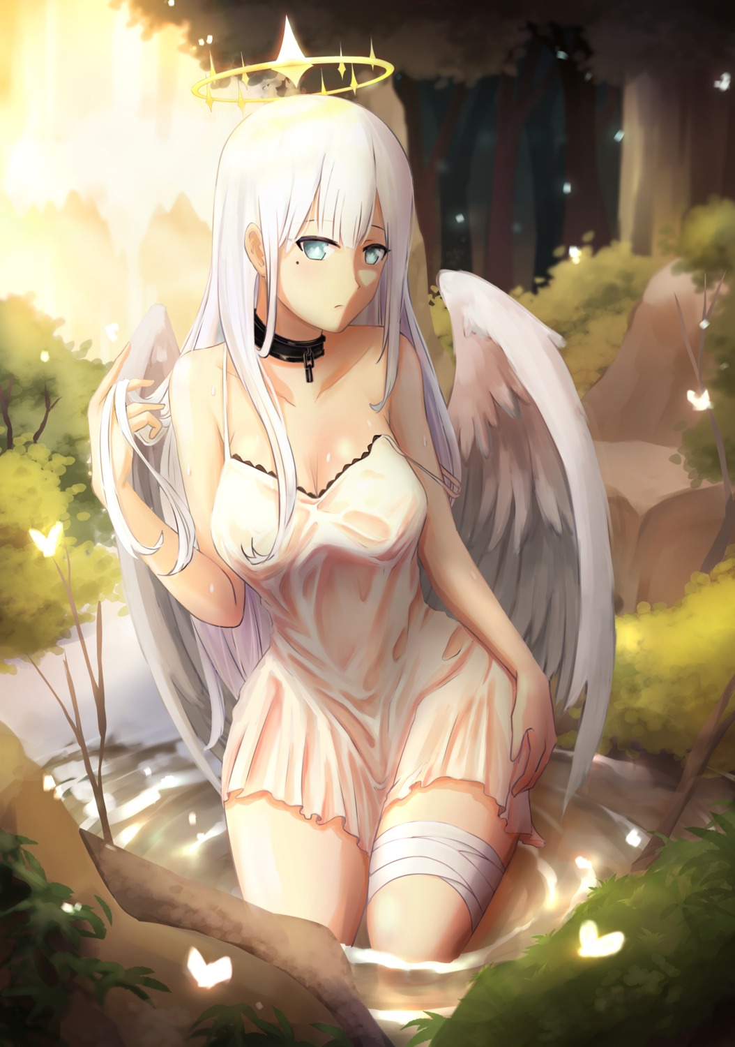 angel bandages no_bra nopan see_through tagme wet wet_clothes wings