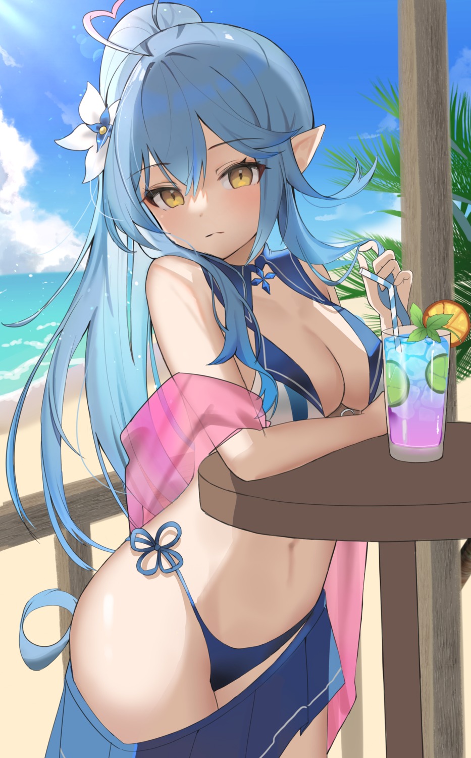 elf hololive parayang pointy_ears swimsuits yukihana_lamy