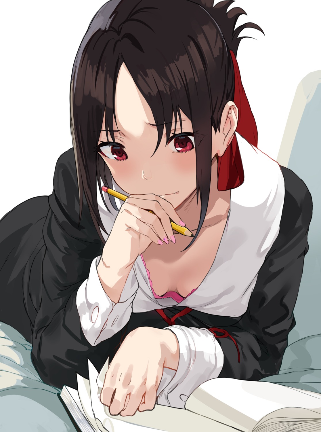 bra cleavage hews kaguya-sama_wa_kokurasetai_~tensai-tachi_no_renai_zunousen~ open_shirt seifuku shinomiya_kaguya