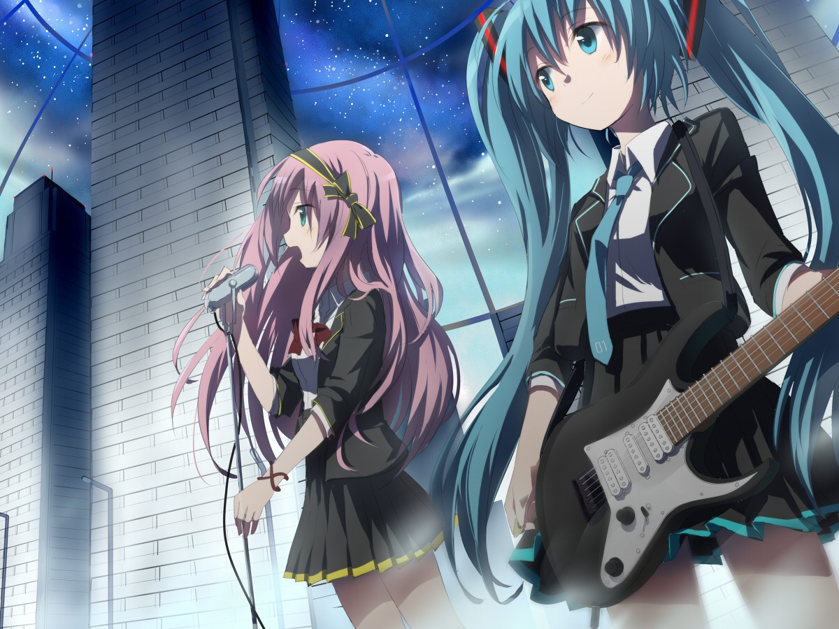 gochou_(comedia80) guitar hatsune_miku megurine_luka seifuku vocaloid