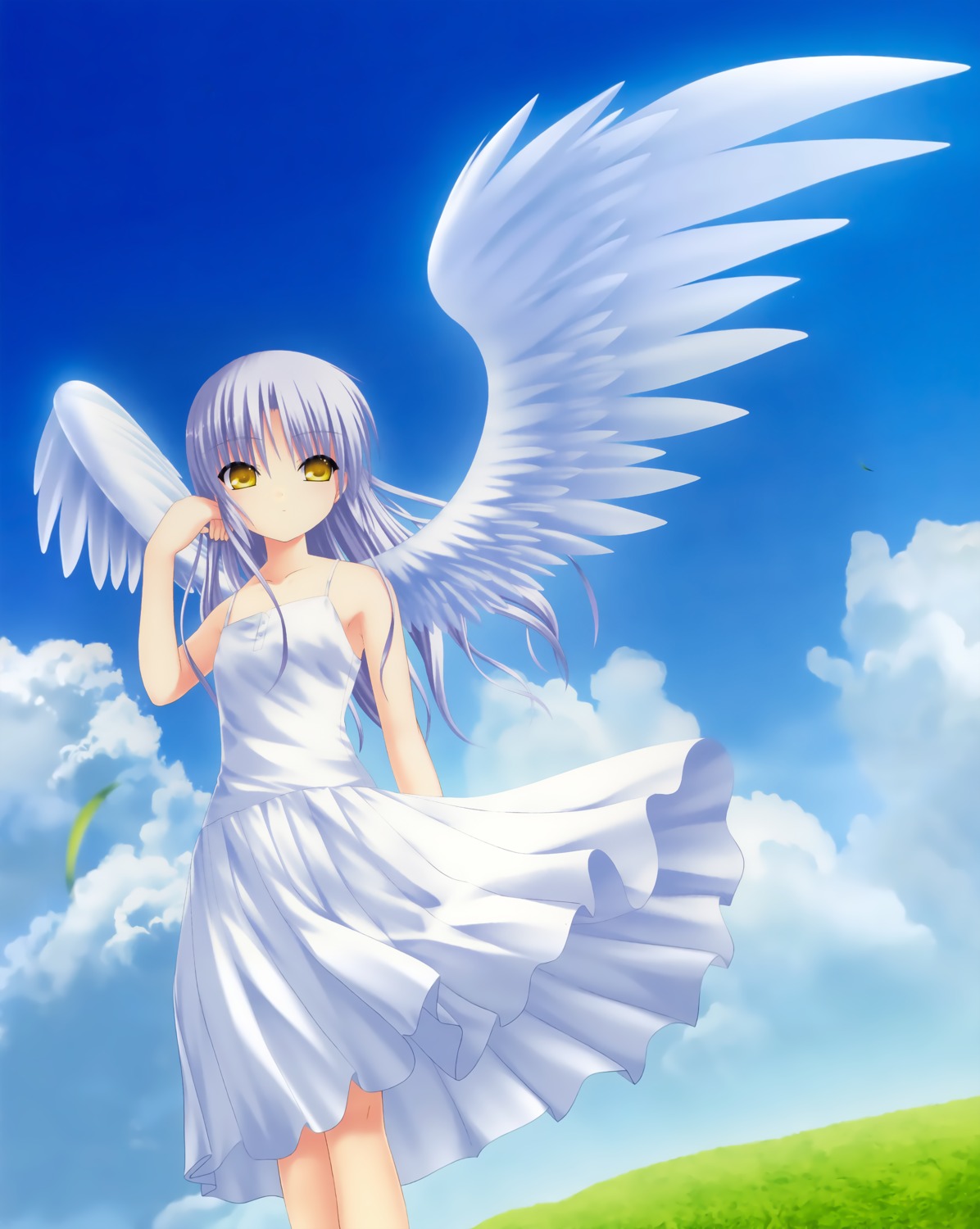 angel angel_beats! dress key na-ga skirt_lift summer_dress tachibana_kanade wings