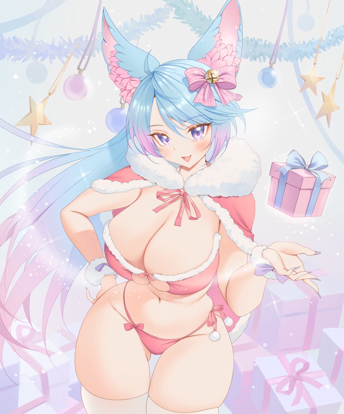 animal_ears bra christmas indie_virtual_youtuber pantsu silvervale string_panties thighhighs zzo_(chorizzzzo)