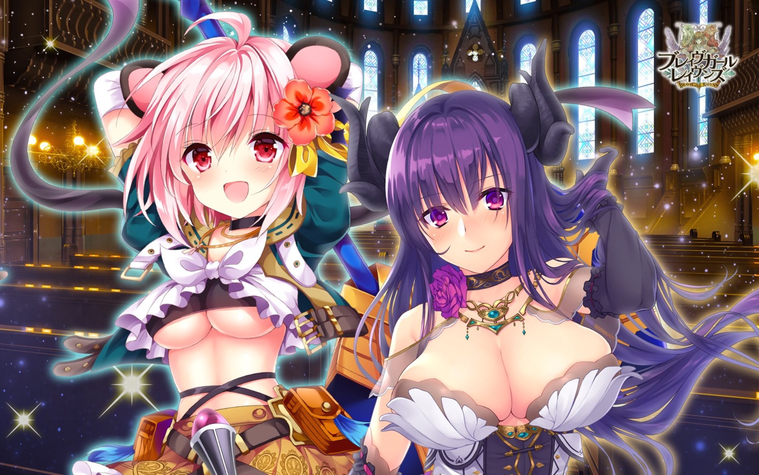 animal_ears brave_girl_ravens cleavage horns ikkei_(bobusuman) nogi_takayoshi underboob wallpaper