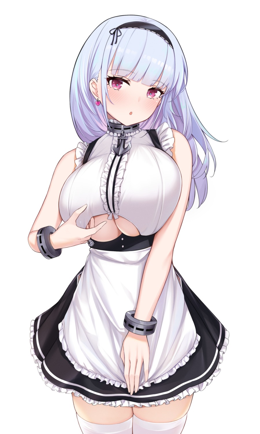 azur_lane breast_hold dido_(azur_lane) fou_zi maid no_bra thighhighs underboob