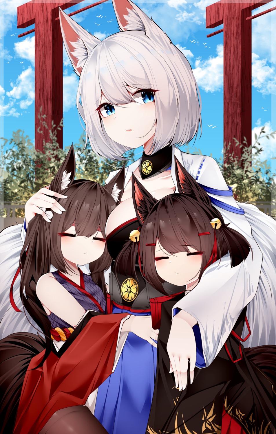 akagi-chan_(azur_lane) akagi_(azur_lane) amagi-chan_(azur_lane) amagi_(azur_lane) animal_ears azur_lane japanese_clothes kaga_(azur_lane) kitsune samip tail