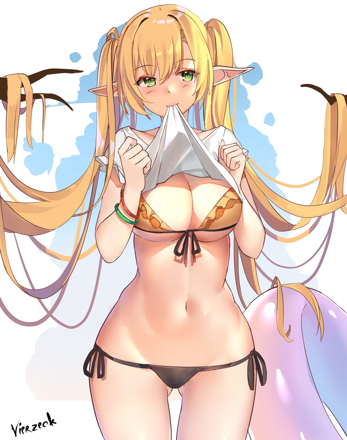 bikini pointy_ears shirt_lift swimsuits undressing vierzeck