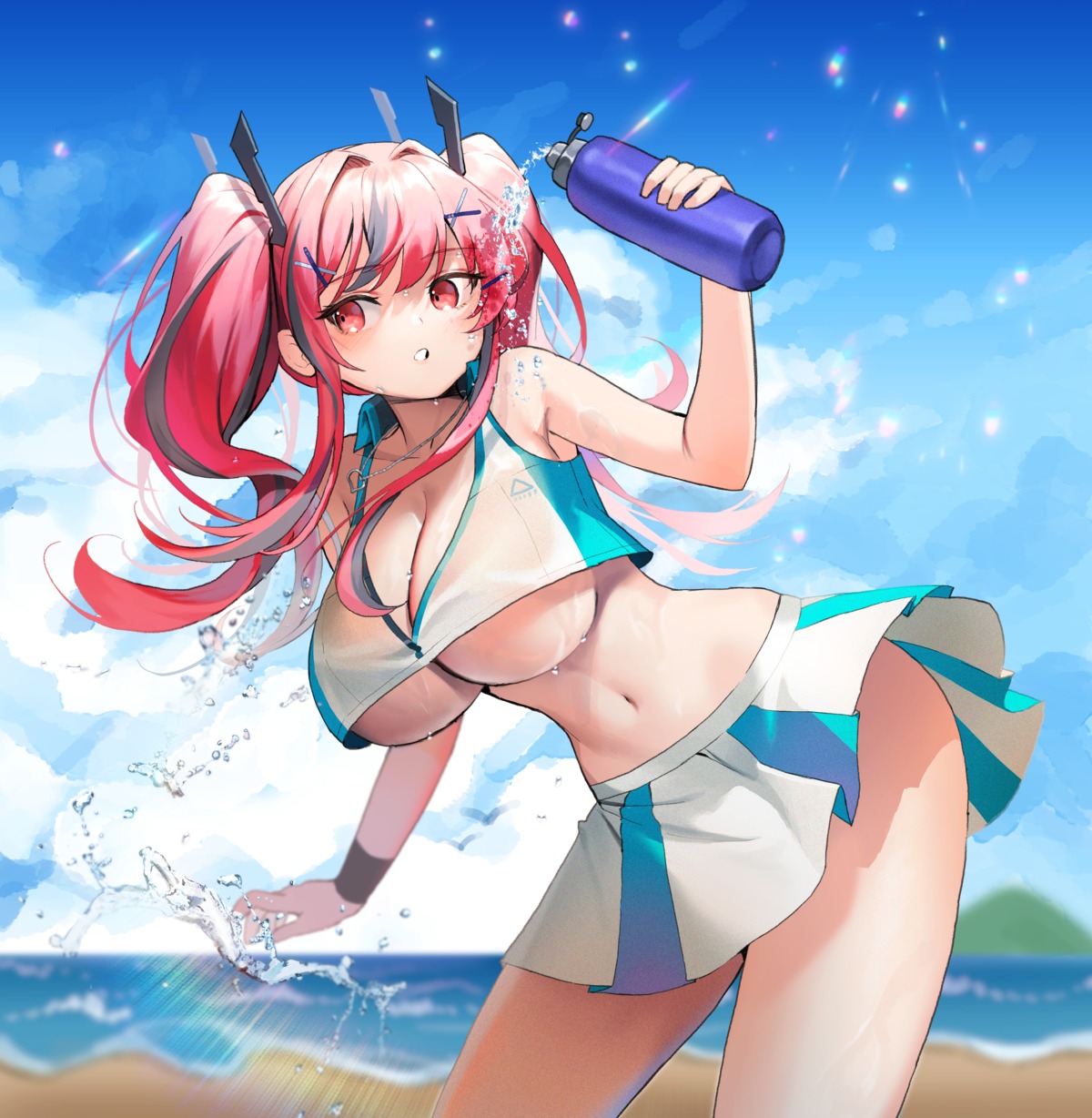 azur_lane bremerton_(azur_lane) hyoin no_bra see_through skirt_lift wet wet_clothes