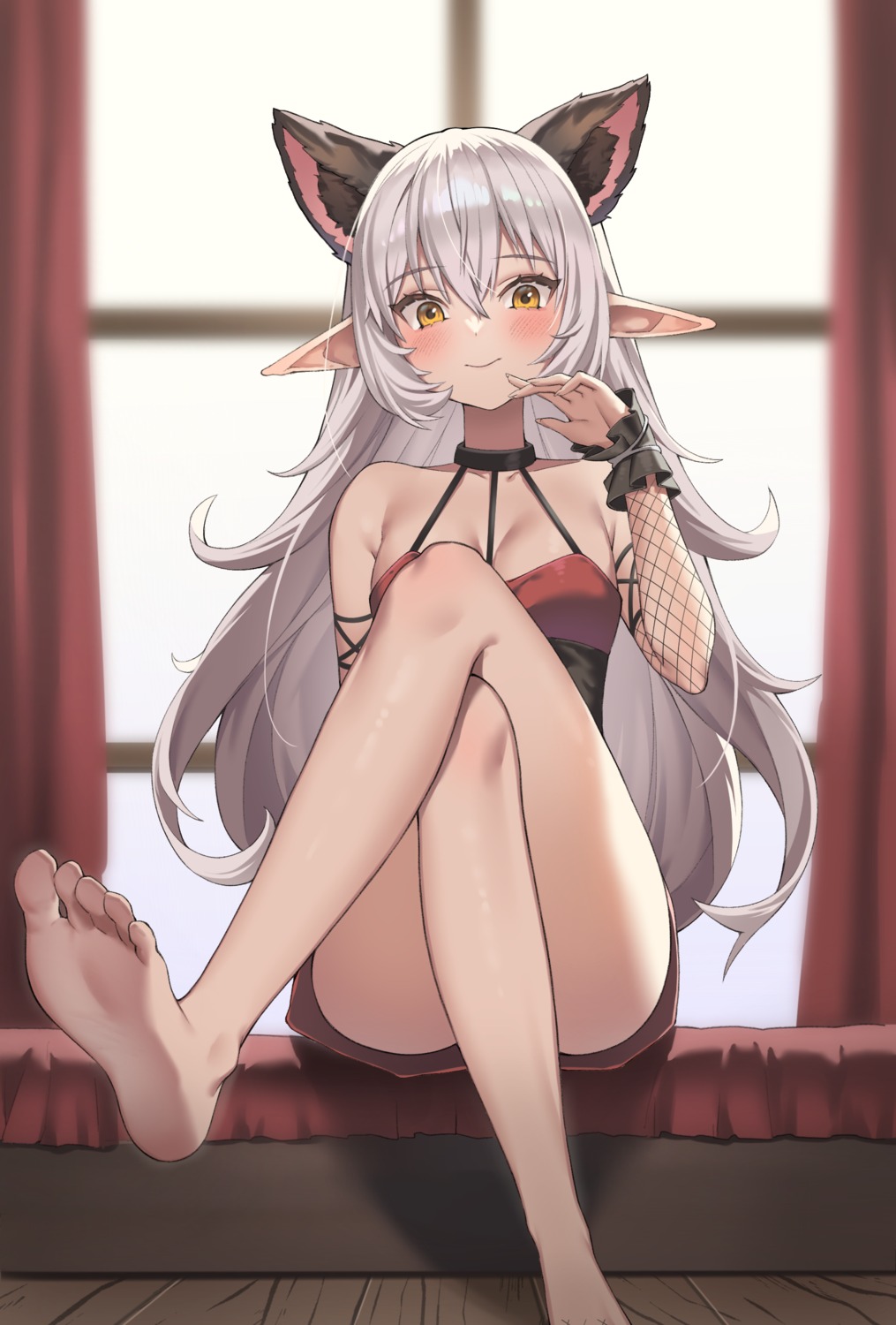 animal_ears feet fishnets neil_nim no_bra pointy_ears