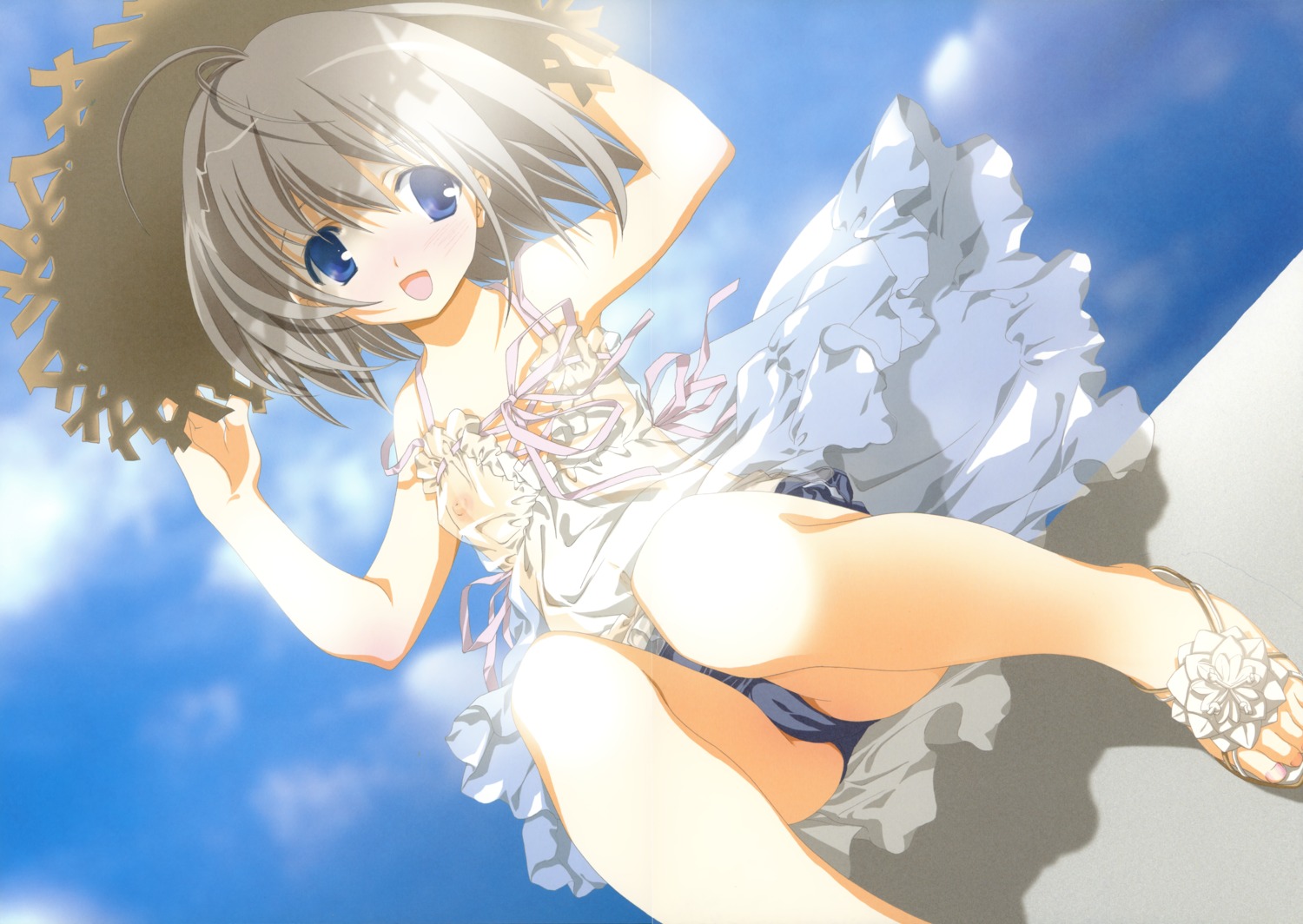 cameltoe dress kyougetsutei loli miyashita_miki nipples pantsu paper_texture see_through summer_dress