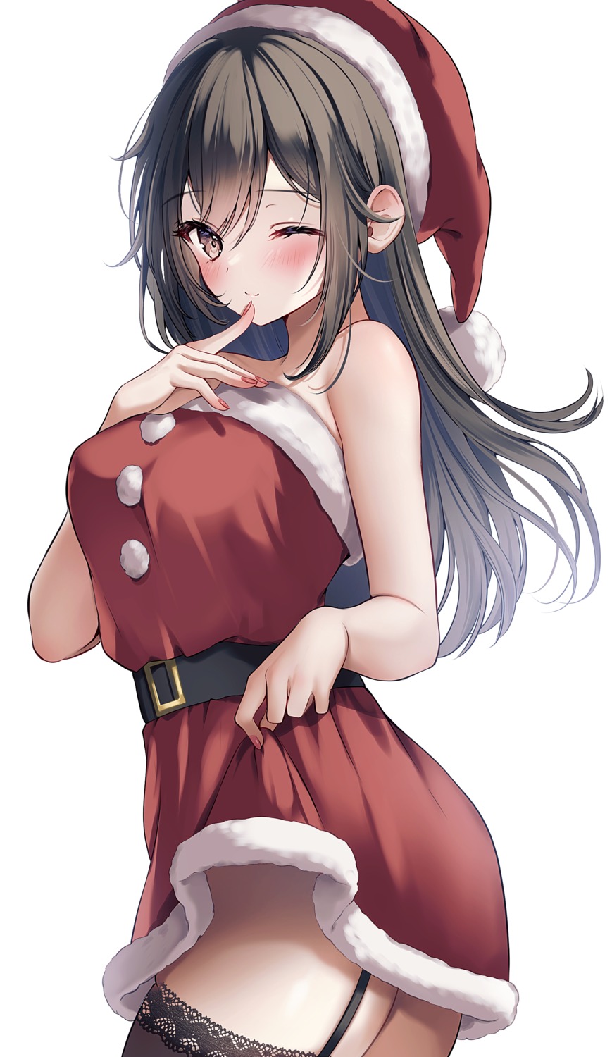 christmas dress no_bra skirt_lift stockings thighhighs yuga-