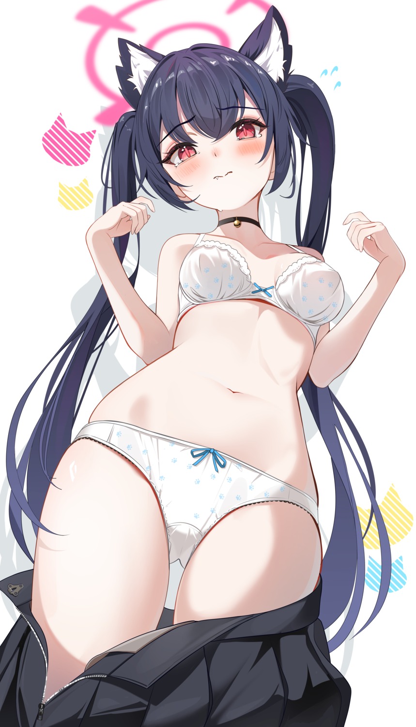 animal_ears blue_archive bra halo kuromi_serika nekomimi pantsu seifuku sikimosh