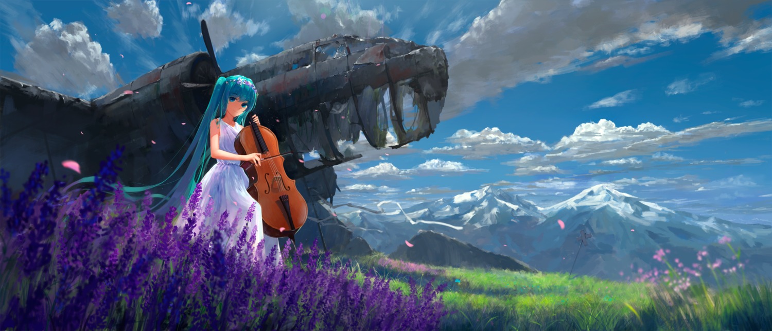 dress hatsune_miku landscape sombernight vocaloid