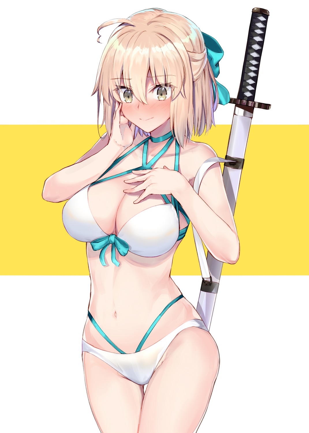bikini fate/grand_order ninoude_(ninoude44) okita_souji_(fate) swimsuits sword