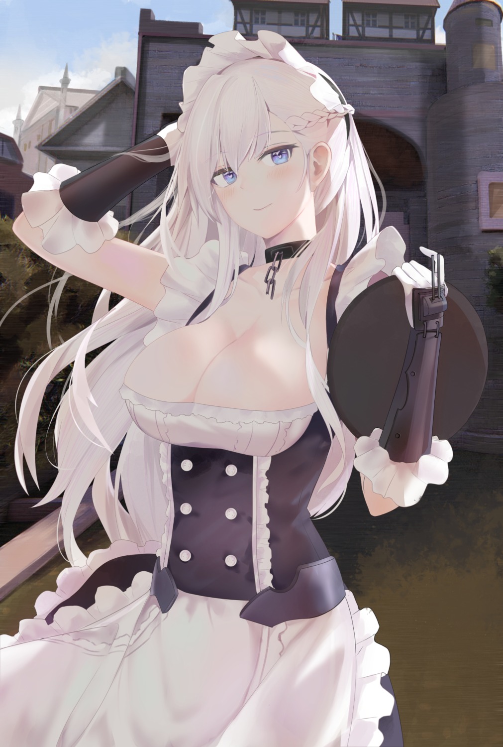 azur_lane belfast_(azur_lane) maid no_bra ru_zhai