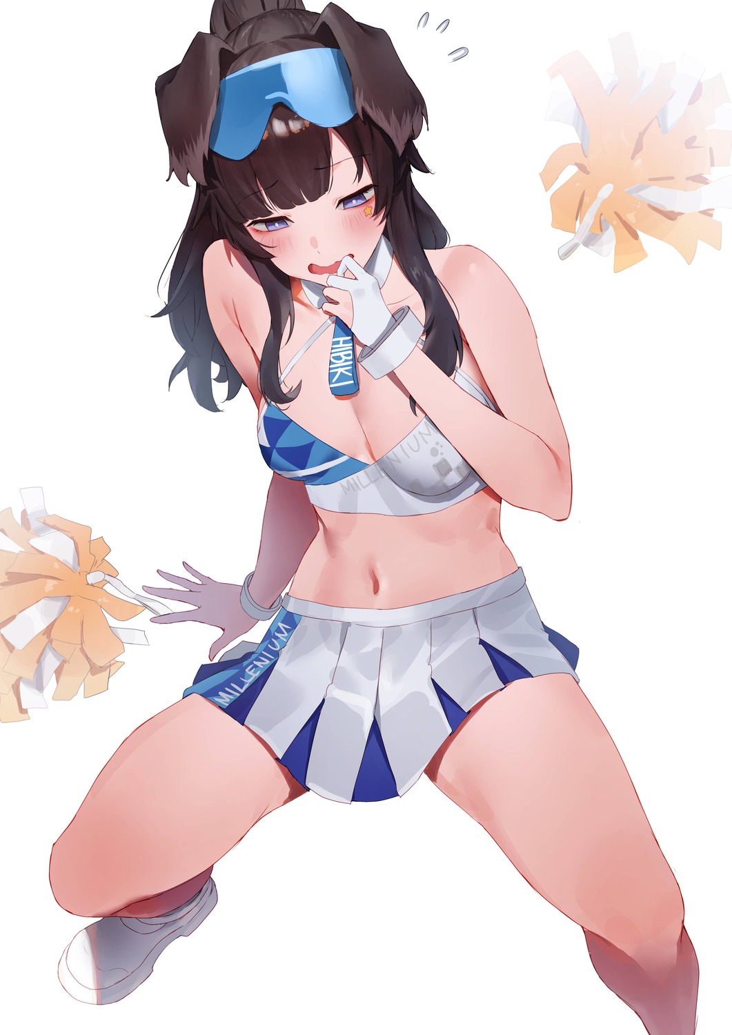 animal_ears blue_archive cheerleader inumimi nekozuka_hibiki no_bra rororo