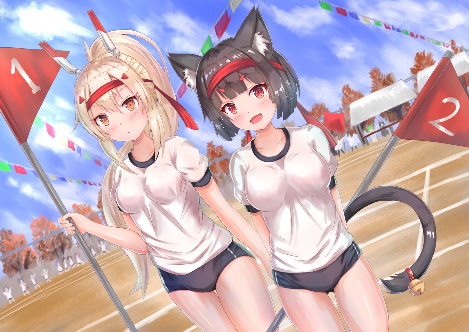 animal_ears ayanami_(azur_lane) azur_lane buruma cocoasabure gym_uniform tail yamashiro_(azur_lane)