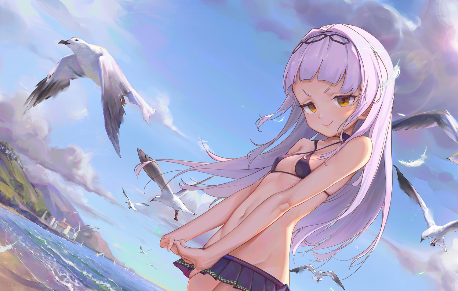 bikini_top bingwei_huang hololive loli murasaki_shion swimsuits