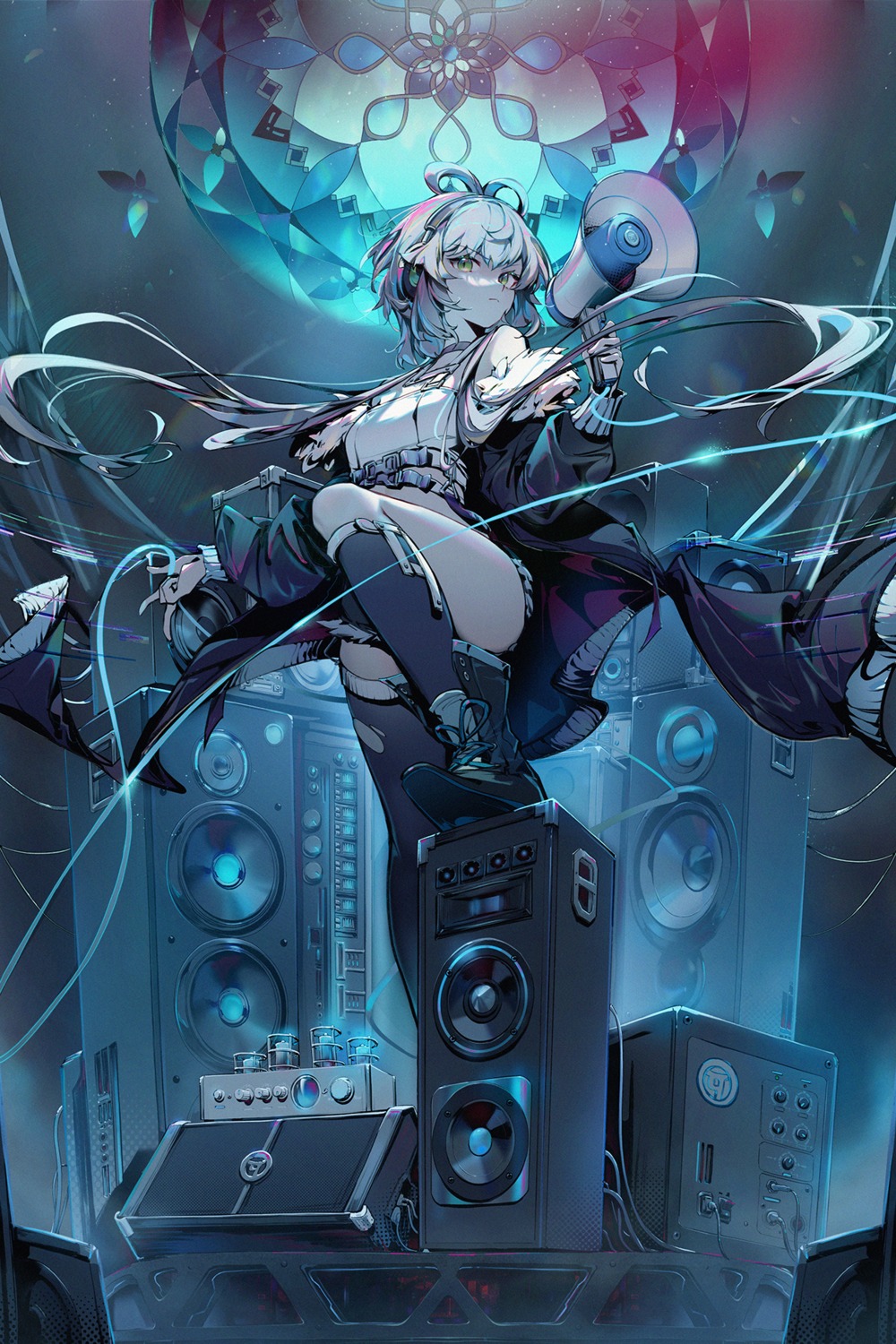 headphones luo_tianyi tagme thighhighs torn_clothes vocaloid